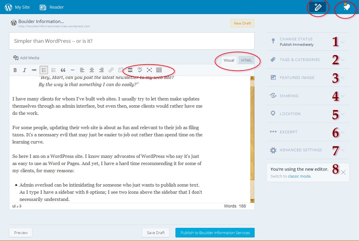 wordpress interface